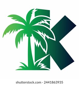 Árbol de la palma y la letra K Logo Diseño vectorial