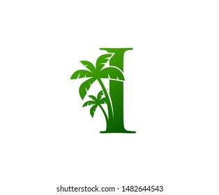 Palm Tree and Letter I Logo Icon Vector Design.