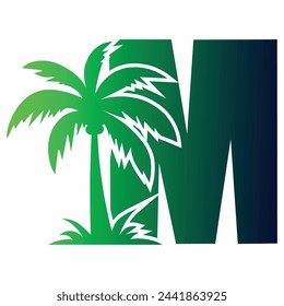 Palm Tree y Letra M Logo Diseño de vectores.