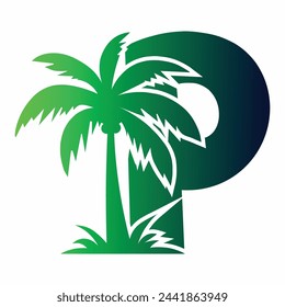 Palm Tree and Letter P Logo Icon Vector Design.