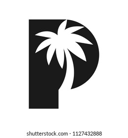 Palm Tree And Letter P Vector Logo.