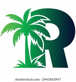 Palm Tree and Letter R Logo Icon Vector Design.