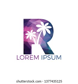 Palm tree and letter R vector logo design. Travel and beach sign logo concept.