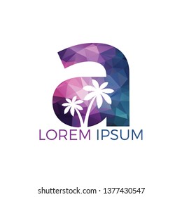 Palm tree and letter A vector logo design. Travel and beach sign logo concept.