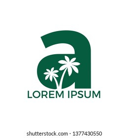 Palm tree and letter A vector logo design. Travel and beach sign logo concept.