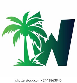 Palm Tree and Letter W Logo Icon Vector Design.