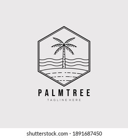 palm tree line art logo vector illustration design. palm tree outline emblem. coconut tree icon