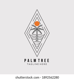 Palm tree line art logo vector illustration design. minimalist coconut tree outline symbol. palm tree badge icon