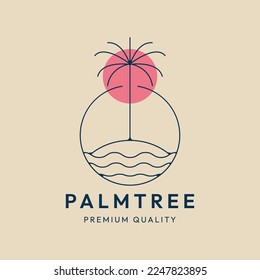 palm tree line art logo minimalist vector symbol with sunlight illustration design