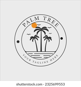 diseño vectorial de placa de logotipo de marca de línea de palmera