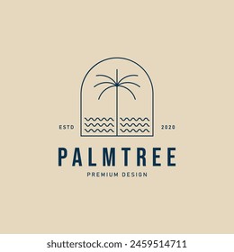 diseño de ilustración de símbolo de Vector de logotipo de línea de palmera, con diseño de emblema minimalista