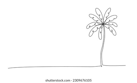 PALM TREE LINE ART. Vector palm. Graphic Design print poster, card, tattoo. Tropical palm tree Continuous Linear Drawing. Single line art. Summer One Line Hand Drawn Illustration on White Background.