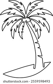 Palm Tree Line Art Vector Illustration - Minimalist Tropical Design for Summer, Vacation, and Beach Themes.