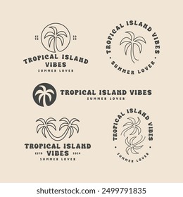 Palm tree line art. Vintage surf design template for surf club, surf shop, surf merch.