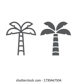 Palm tree line and glyph icon, summer and beach, palm sign vector graphics, a linear icon on a white background, eps 10