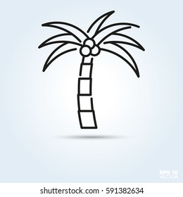 Palm Tree Line Icon Vector. Summer Holidays At Beach Or Seaside Symbol.