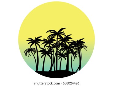 palm tree logo
circle icon
vector illustration in circle frame palm trees silhouettes and ocean