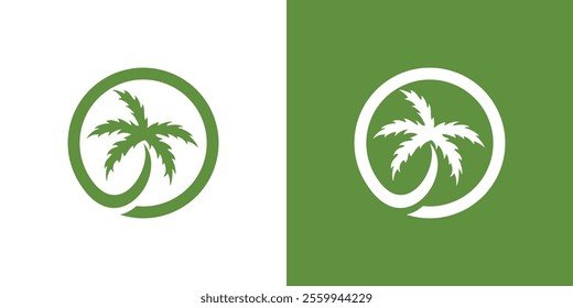 Palm tree logo in circle, simple palm tree logo