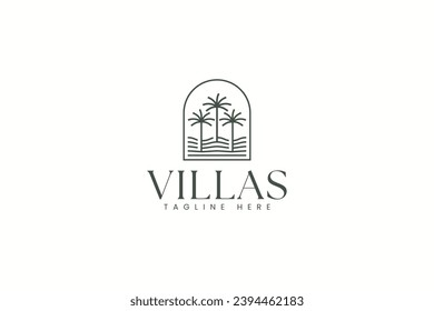 palm tree logo concept with landscape scene at frame for landscape and real estate business