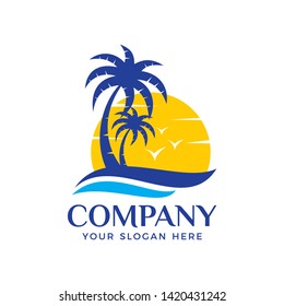 Palm Tree Logo Concept Sun Wave Stock Vector (Royalty Free) 1420431242 ...