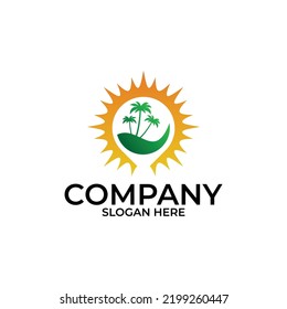 concepto del logotipo de la palmera, plantilla de diseño de sol