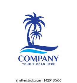 Palm tree logo concept with wave element