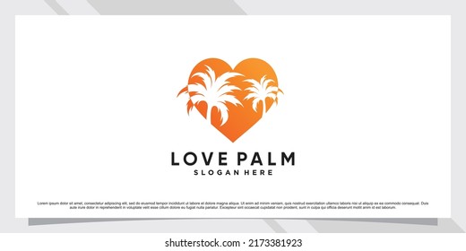 Palm tree logo design combined with heart element and negative space concept Premium Vector