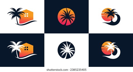 Palm tree logo design creative concept Premium Vector