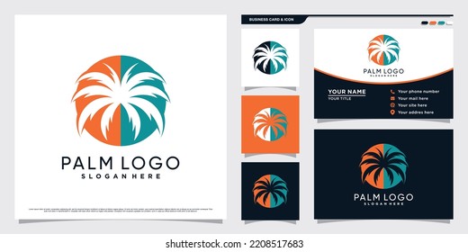 Palm tree logo design illustration with creative element concept and business card template