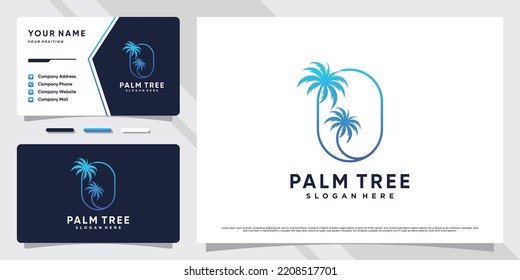 Ilustración del diseño del logotipo del árbol de palmas con concepto de elemento creativo y plantilla de tarjeta de visita