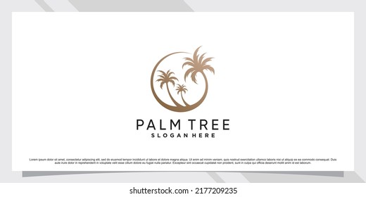 Palm tree logo design inspiration with sun and creative element Premium Vector