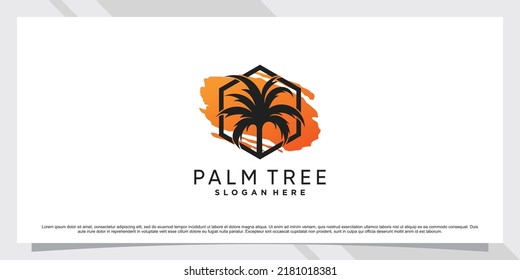Palm tree logo design inspiration with sun and creative element Premium Vector