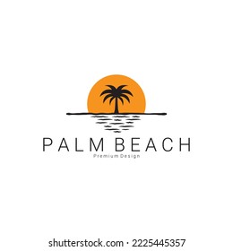 palm tree logo design on the beach vector line art illustration, minimalist palm logo design