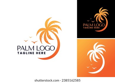 "Diseño del logo de la palmera" se refiere a un elemento de diseño gráfico con una palmera, que puede utilizarse para crear logotipos y materiales de marca para empresas relacionadas con vacaciones, temas tropicales
