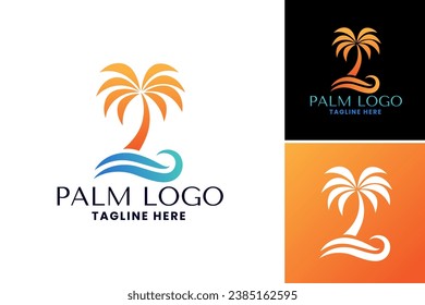 "Diseño del logo de la palmera" se refiere a un elemento de diseño gráfico con una palmera, que puede utilizarse para crear logotipos y materiales de marca para empresas relacionadas con vacaciones, temas tropicales