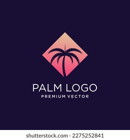 Palm tree logo design with simple and creative Premium Vector
