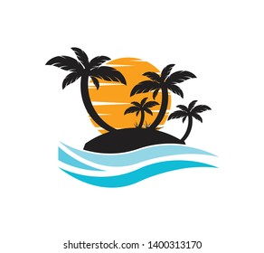 Palm tree logo design in summer. palm tree sign or symbol. illustration element vector