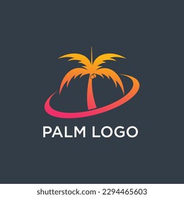 Palm tree logo design template with circle element
