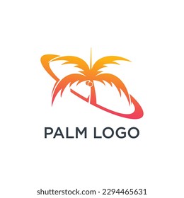 Palm tree logo design template with circle element