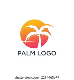 Palm tree logo design template with circle element