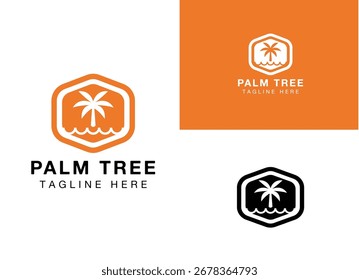 Palm tree logo design vector for your brand or business, Beach and island logo design vector design template