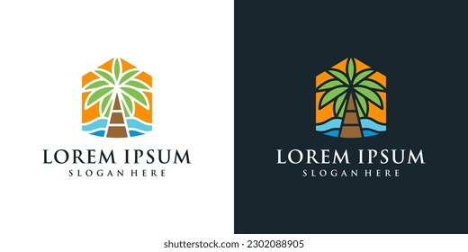 Logotipo de árbol de palmas Diseños Vector de iluminación