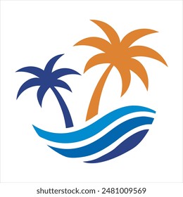 elemento del logotipo de la palmera, icono de la palmera del verano y Ilustración vectorial del logotipo del viaje