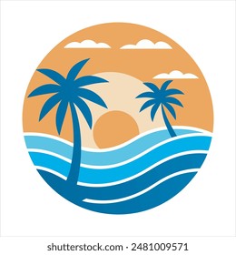 palm tree logo element, Palm tree icon of summer and travel logo vector illustration