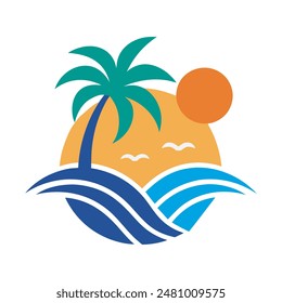 palm tree logo element, Palm tree icon of summer and travel logo vector illustration