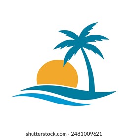 elemento del logotipo de la palmera, icono de la palmera del verano y Ilustración vectorial del logotipo del viaje