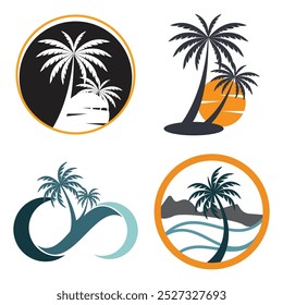 elemento de logotipo palm tree, ícone Palm tree do verão e ilustração do vetor de logotipo de viagem