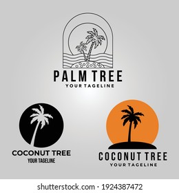 palm tree logo icon set. Minimalist creative line art illustration designs.