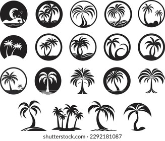 palm tree logo illustration. 19 vector logo set. paradise logo set.