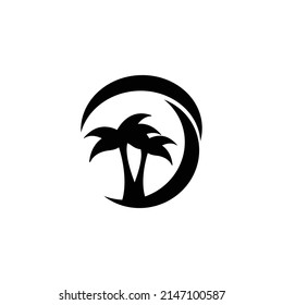 palm tree logo illustration with semicircle frame